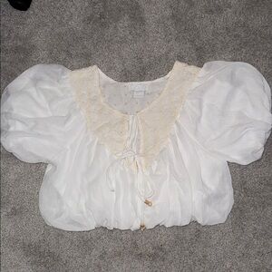 Elegant White Lace-Trimmed Women's Top